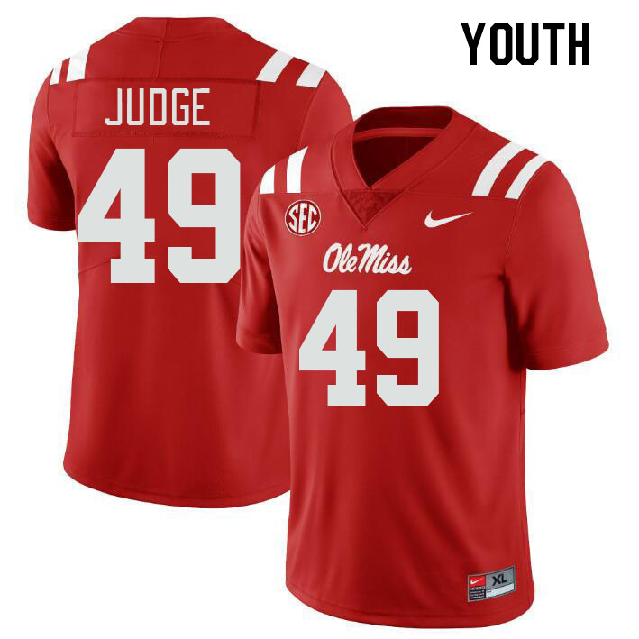 Youth #49 Sean Judge Ole Miss Rebels College Football Jerseys Stitched-Red